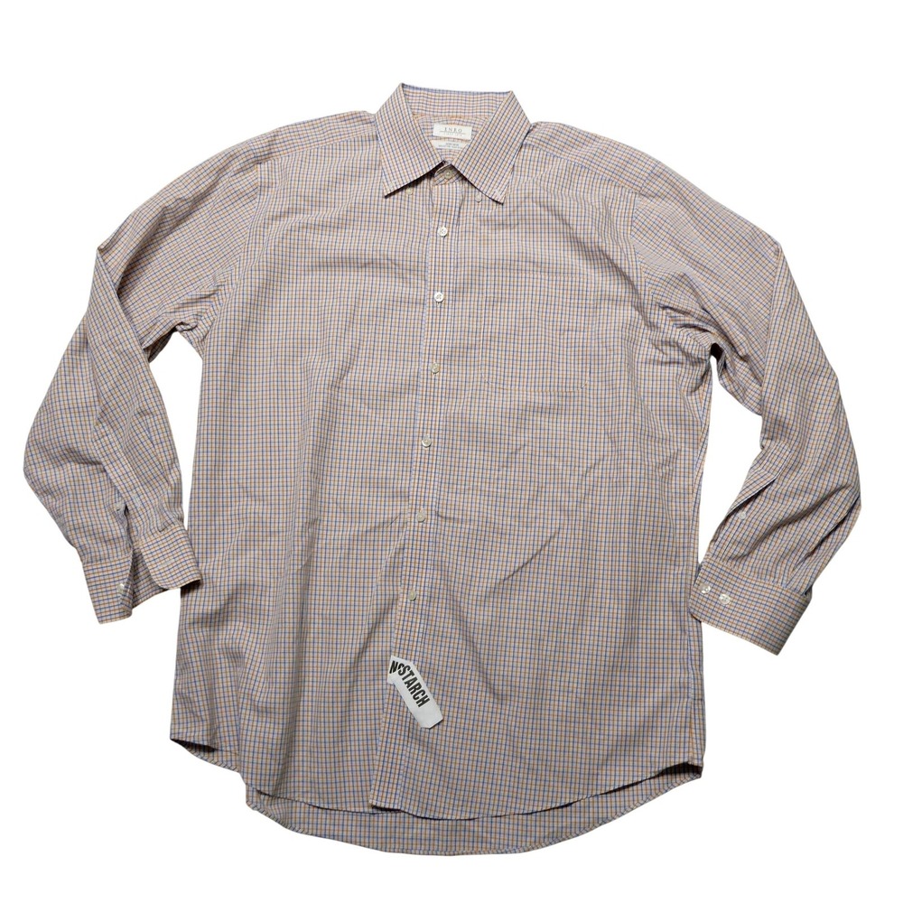 Enro Dress Shirt Mens 17 34/35 Blue Check Non Iron 100% Cotton Long Sleeve Woven